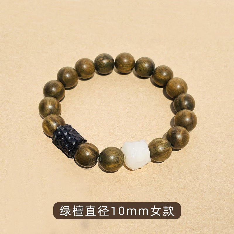 (B2381450)【醒獅】天然綠檀木菩提醒獅木雕黑檀木清冷感手串手鍊情侶復古風"飾品批發"