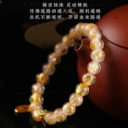 (B238201)新款金箔灰琉璃手鍊女吉祥物手串故宮新中式複古風女友媽媽禮