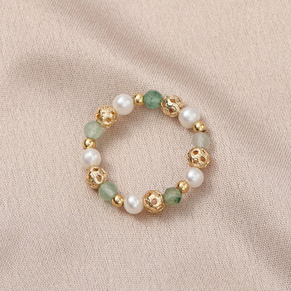 (B238343)天然淡水珍珠戒指彈力草莓晶粉晶水晶戒指女小眾輕奢中國風手飾品(飾品批發)