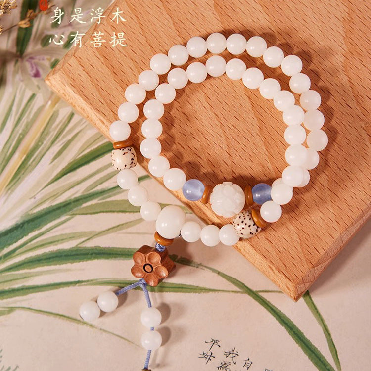 (B2381205)《白夜藍星》天然白玉菩提手串文玩可愛新中式首飾女士款七夕禮物"飾品批發"