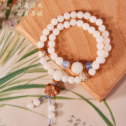 (B2381205)《白夜藍星》天然白玉菩提手串文玩可愛新中式首飾女士款七夕禮物"飾品批發"
