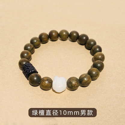 (B2381450)【醒獅】天然綠檀木菩提醒獅木雕黑檀木清冷感手串手鍊情侶復古風"飾品批發"