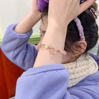 (B2383019)天然金髮晶水晶手鍊女粉水晶手串ins送閨蜜生日禮物小眾高級感