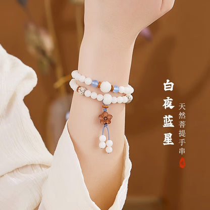 (B2381205)《白夜藍星》天然白玉菩提手串文玩可愛新中式首飾女士款七夕禮物"飾品批發"