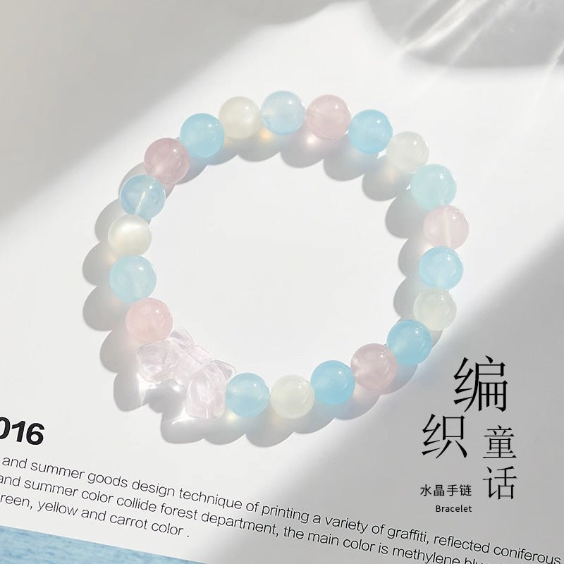 (B238305)水晶手鍊女學生小清新ins紫水晶蝴蝶結海藍寶手串飾品女友禮物