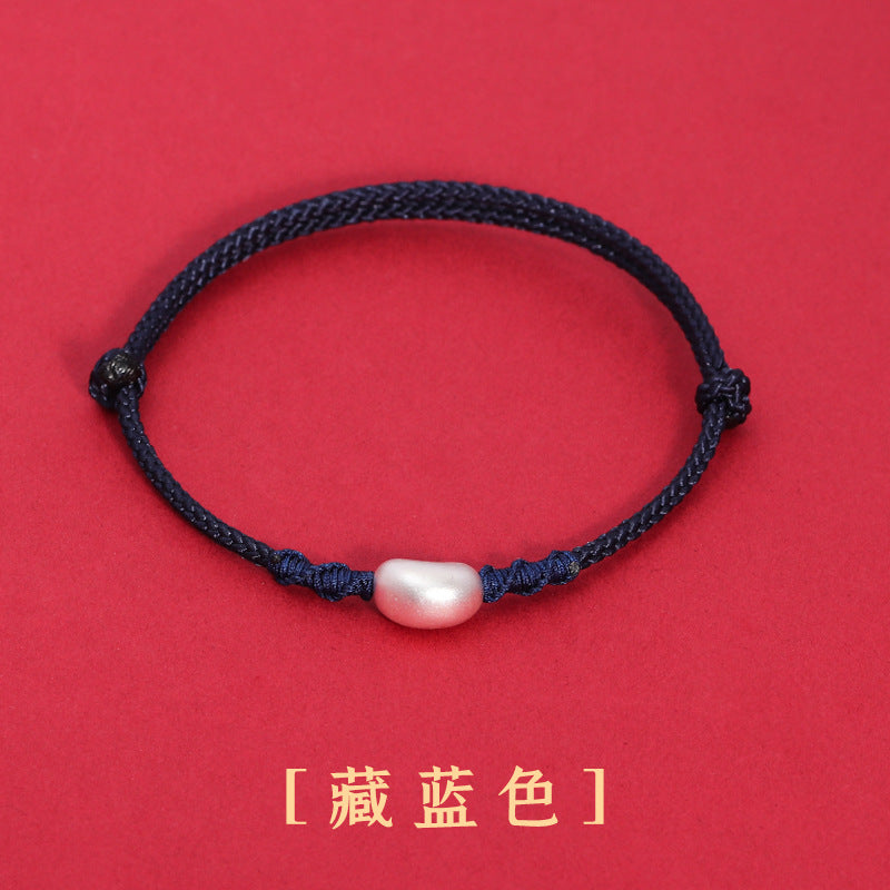 (B238330)【相思豆】S999純銀相思豆手鍊純手工編織紅繩手繩本命年七夕禮物(飾品批發)