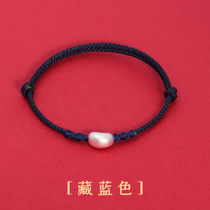 (B238330)【相思豆】S999純銀相思豆手鍊純手工編織紅繩手繩本命年七夕禮物(飾品批發)