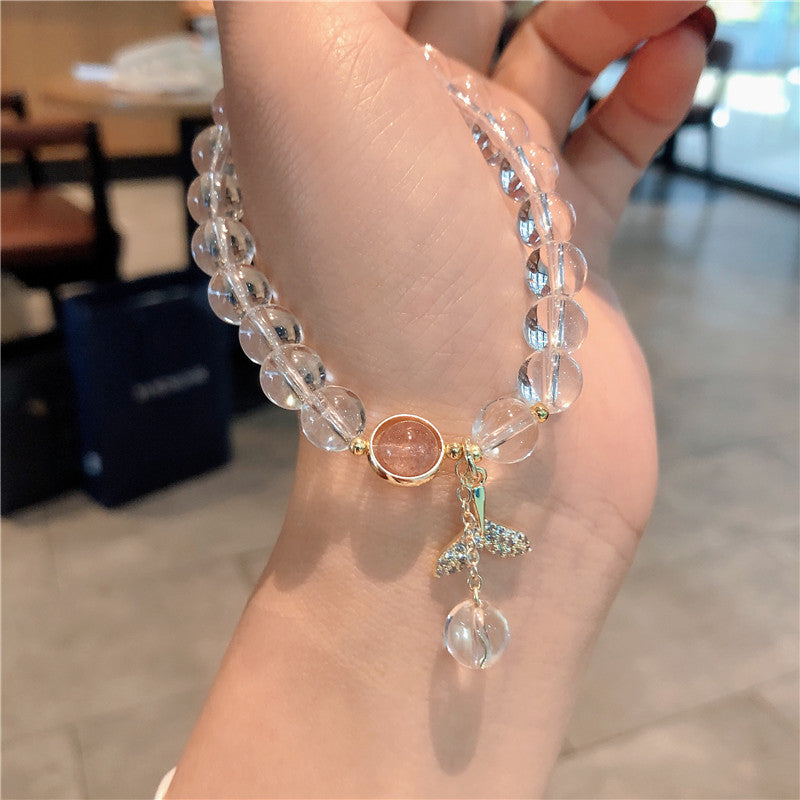 水晶手鍊女韓版小眾魚尾吊墜白水晶手串簡約白水晶手飾批發B23922-5"手串批發"