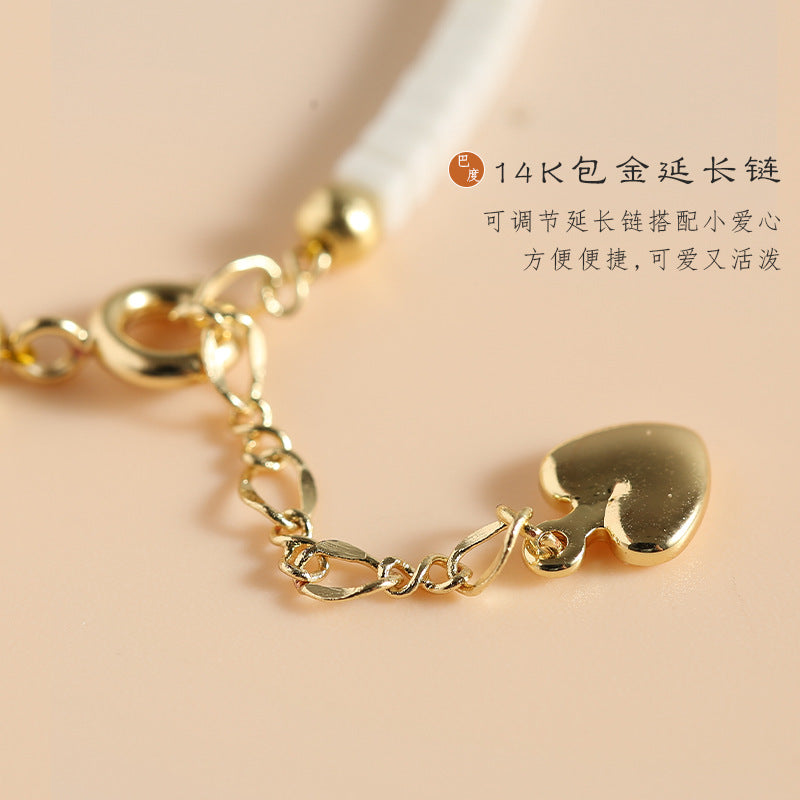 極細優化白玉石手鍊復古K金清新淺白色女小眾古風手串復古風B23922-7"手串批發"