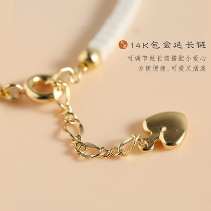 極細優化白玉石手鍊復古K金清新淺白色女小眾古風手串復古風B23922-7"手串批發"