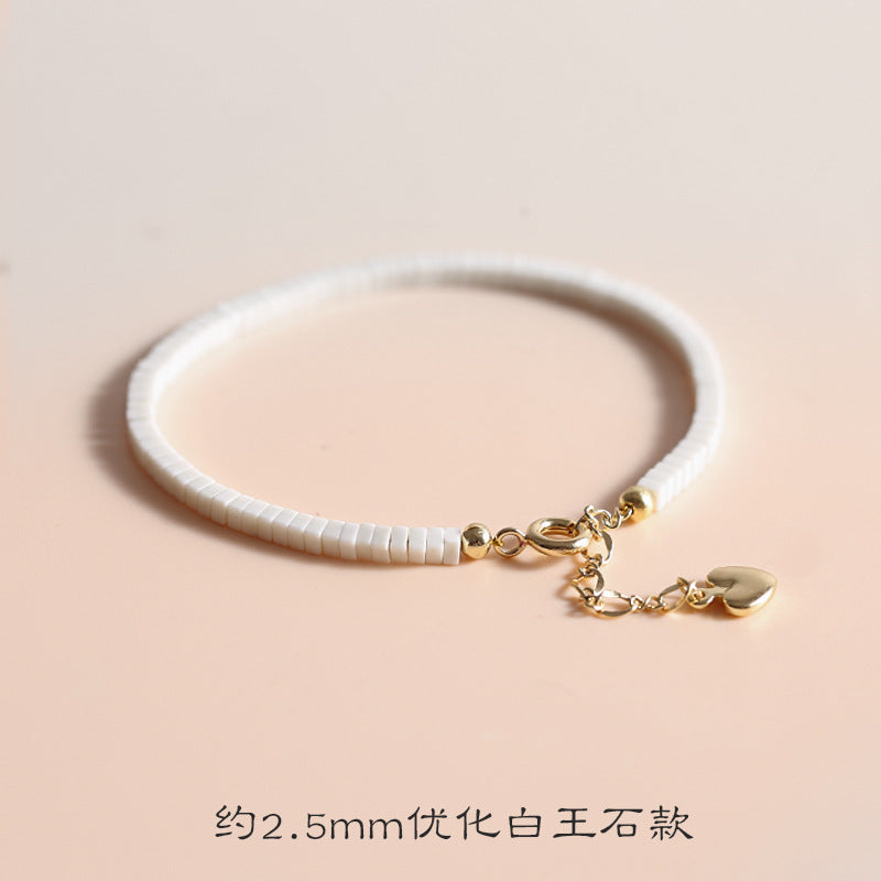 極細優化白玉石手鍊復古K金清新淺白色女小眾古風手串復古風B23922-7"手串批發"