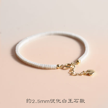 極細優化白玉石手鍊復古K金清新淺白色女小眾古風手串復古風B23922-7"手串批發"