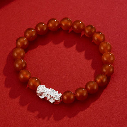 (B2381452)s925銀天然紅瑪瑙貔貅手串小眾設計高級感女生地攤手鍊送母親禮物"飾品批發"