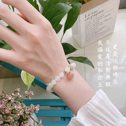 (B238802)天然和田玉手串女單圈簡約設計南紅水蜜桃轉運珠瑪瑙手鍊母親節禮
