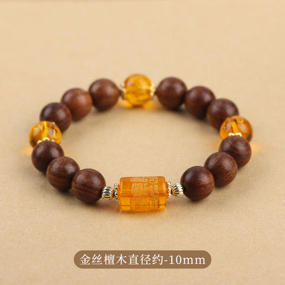 (B2381201)六字真言轉運珠金絲楠木手串男女同款七夕情侶串珠手鍊女友禮物"飾品批發"