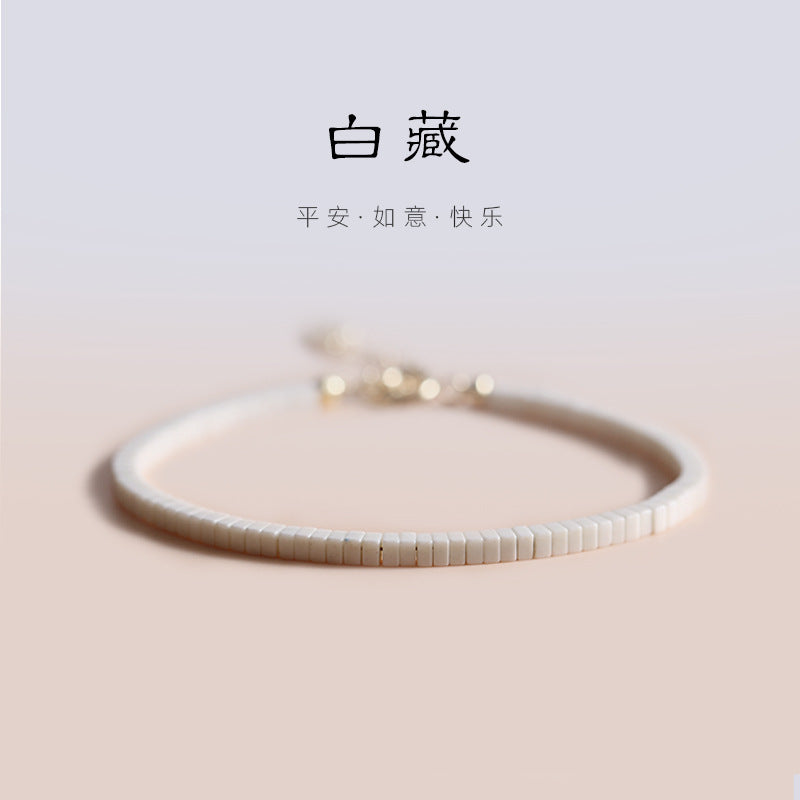 極細優化白玉石手鍊復古K金清新淺白色女小眾古風手串復古風B23922-7"手串批發"