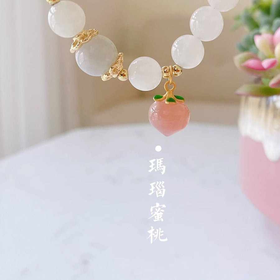 (B238802)天然和田玉手串女單圈簡約設計南紅水蜜桃轉運珠瑪瑙手鍊母親節禮