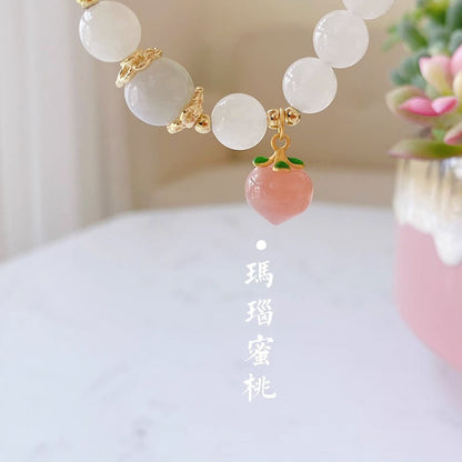 (B238802)天然和田玉手串女單圈簡約設計南紅水蜜桃轉運珠瑪瑙手鍊母親節禮