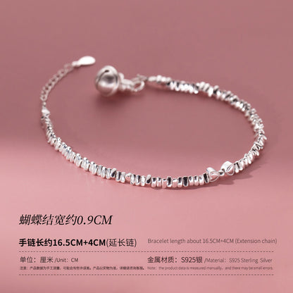 (Z2382244)S925純銀蝴蝶結鈴鐺碎銀手鍊ins風小清新設計感手飾S6474"飾品批發"