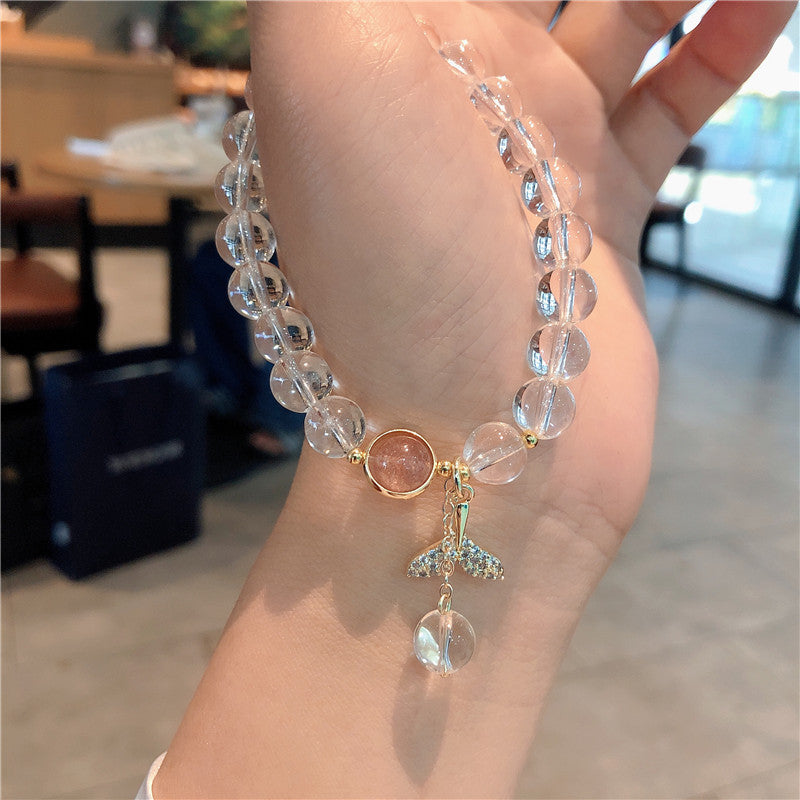 水晶手鍊女韓版小眾魚尾吊墜白水晶手串簡約白水晶手飾批發B23922-5"手串批發"