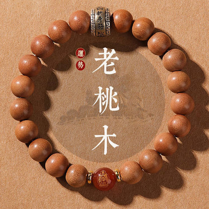 (B238817)生肖桃木瑪瑙手串男女復古手鍊文玩手串簡約兔年飾品本命年禮物"飾品批發"