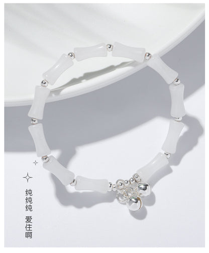 (B238332)節節高升 天然白玉髓竹節鈴鐺手鍊疊戴式手串七夕情人節生日禮物(飾品批發)