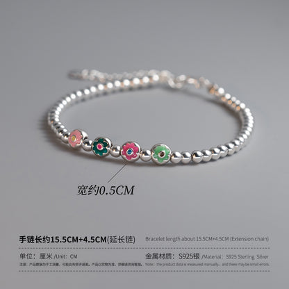 (Z2382218)S925純銀彩色滴膠花朵圓珠手鍊ins風設計感手飾品女S6529"飾品批發"