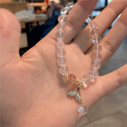 水晶手鍊女韓版小眾魚尾吊墜白水晶手串簡約白水晶手飾批發B23922-5"手串批發"