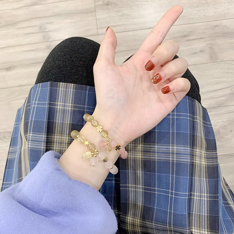 (B2383019)天然金髮晶水晶手鍊女粉水晶手串ins送閨蜜生日禮物小眾高級感