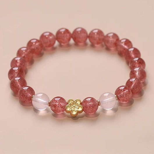 (B238304)「灼灼桃花」天然鴿血紅級草莓晶原創設計手鍊串女招桃花閨蜜禮物