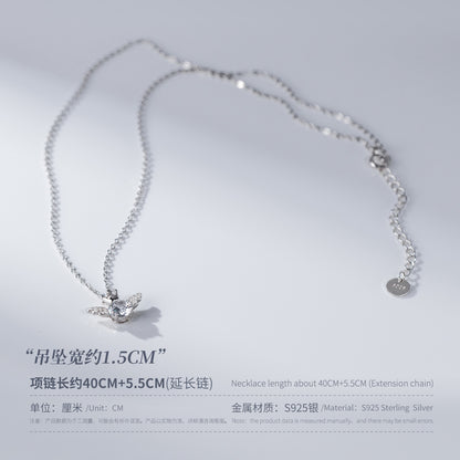 (Z2382212)S925純銀鑲鑽翅膀皇冠項鍊ins風小清新鎖骨鏈頸飾女Y00743"飾品批發"
