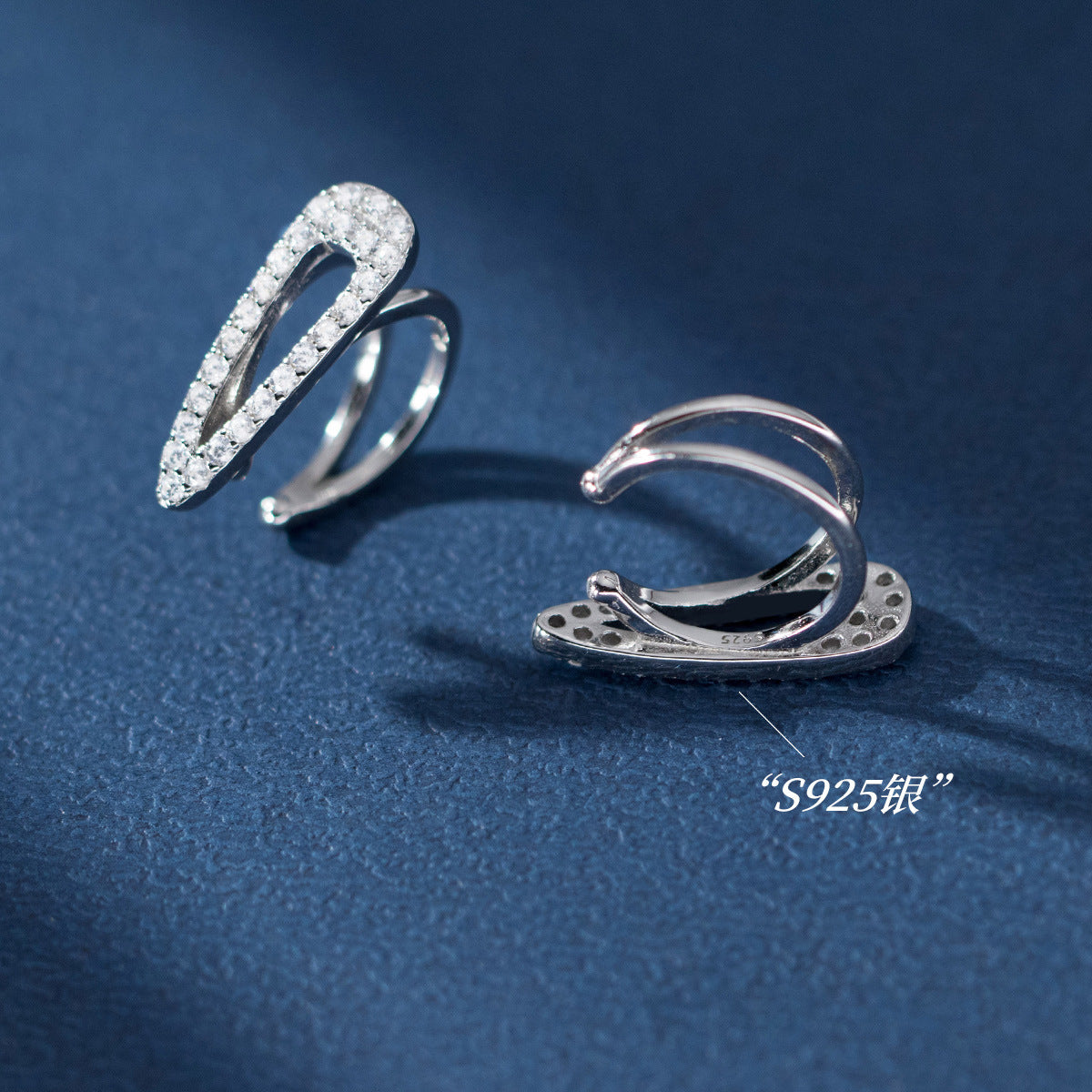 (Z2382229)s925純銀水滴鑲鑽鏤空耳夾ins風高級感氣質耳飾品女M04460"飾品批發"