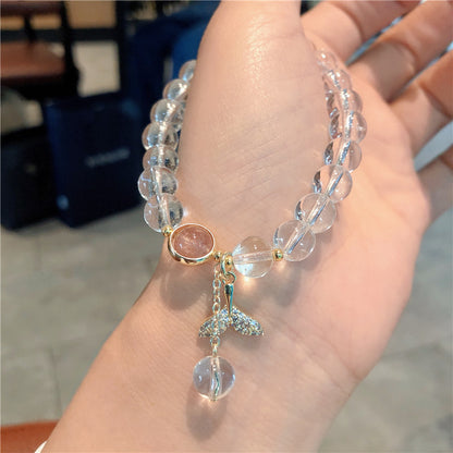 水晶手鍊女韓版小眾魚尾吊墜白水晶手串簡約白水晶手飾批發B23922-5"手串批發"