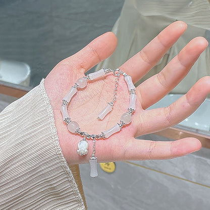 (B2383017)天然水晶手鍊女生地攤草莓晶招財招桃花粉晶七夕節送女友手飾品