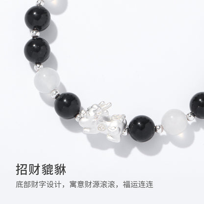 (B238308)天然黑曜石草莓晶水晶手鍊女情侶款貔貅串珠手串中國風氣質手飾品
