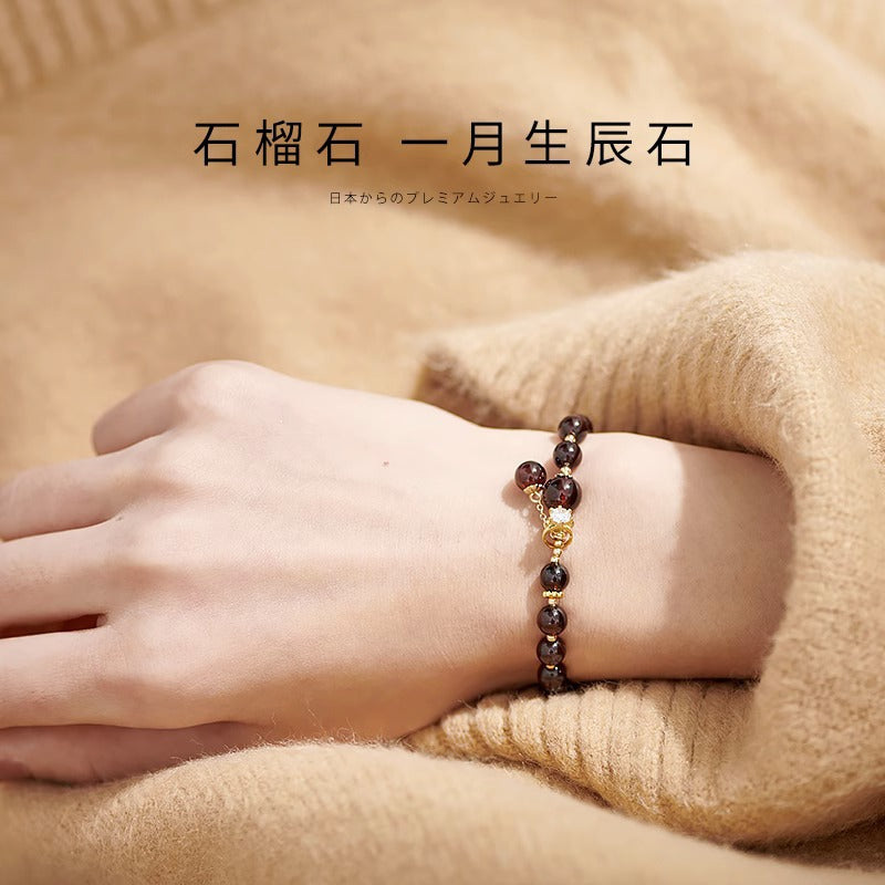 (B238326)夏季新款天然石榴石手鍊女ins小眾設計水晶手串飾品女友生日禮物