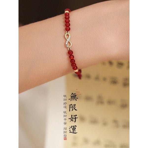 🔥現貨🔥【無限好運】３ＭＭ天然紅瑪瑙珠子手鍊女手工編織小眾設計南紅手串"開運堂"