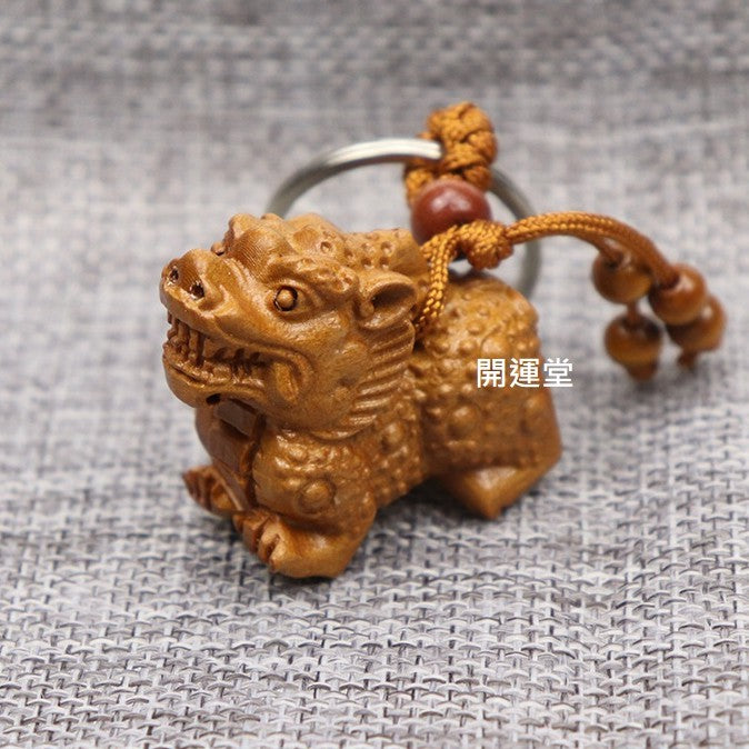 🔥現貨🔥桃木麒麟鑰匙扣麒麟鑰匙圈木質鎮宅神獸禮品挂件旅遊紀念品飾品吊墜汽車機車鑰匙圈【飾品批發】