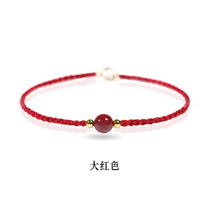 現貨「小圓滿硃砂」開運紅繩硃砂手繩女復古細款編織紅繩手鍊幸運手鏈小圓滿手飾(開運堂)