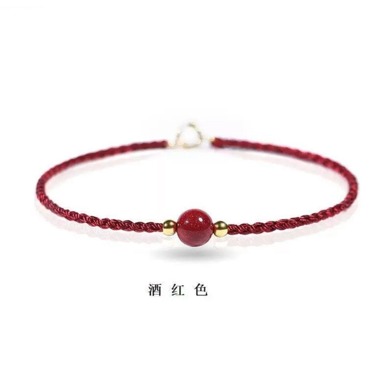 現貨「小圓滿硃砂」開運紅繩硃砂手繩女復古細款編織紅繩手鍊幸運手鏈小圓滿手飾(開運堂)