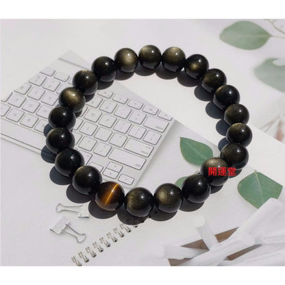 🔥現貨🔥【強力招財】金曜石黃虎眼石情侶手鏈冷淡風轉運招財情侶手串黑曜石手鍊女男【開運堂】