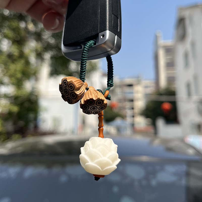 🔥現貨🔥原創汽車鑰匙扣挂件鑰匙圈錢袋文藝唯美菩提子蓮花小蓮蓬吊墜女個性創意手工【飾品批發】