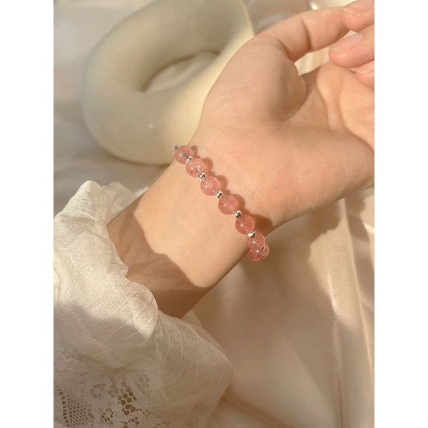 (S2305Q)現貨s925銀手鍊女甜美草莓晶手鍊氣質圓珠手鍊夏季手飾品【開運堂】