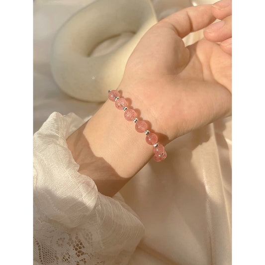 (S2305Q)現貨s925銀手鍊女甜美草莓晶手鍊氣質圓珠手鍊夏季手飾品【開運堂】