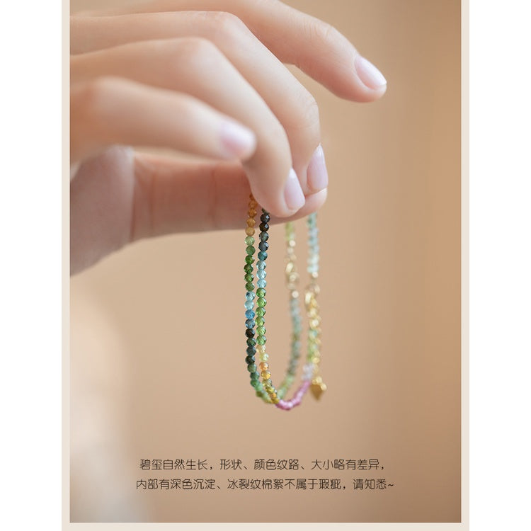 🔥現貨🔥(切面/無鍊)極細2.5mm彩虹小碧璽手鍊女旺夫石14k金漸變水晶手飾【開運堂】