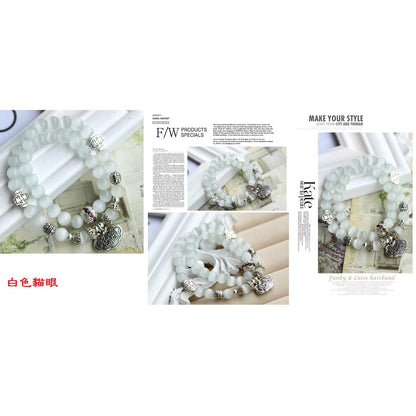🔥現貨🔥貓眼石半寶石多圈長命鎖手鍊時尚女士百搭佛珠手飾飾品【開運堂】