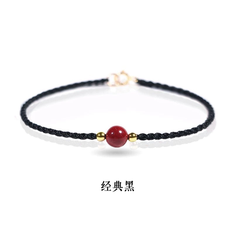 現貨「小圓滿硃砂」開運紅繩硃砂手繩女復古細款編織紅繩手鍊幸運手鏈小圓滿手飾(開運堂)