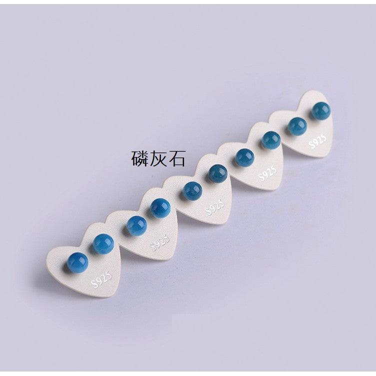 🔥現貨🔥耳針Ｓ９２５純銀耳針耳環５～６ｍｍ水晶耳釘女天然冰種天河石灰月光石珍珠紫雲母紫水晶和田玉磷灰石海藍寶耳釘【開運堂