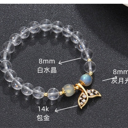 🔥現貨🔥白水晶手鍊女款新款白水晶灰月光小眾韓版手串鍍14K魚尾手鍊🔥現貨🔥【開運堂】