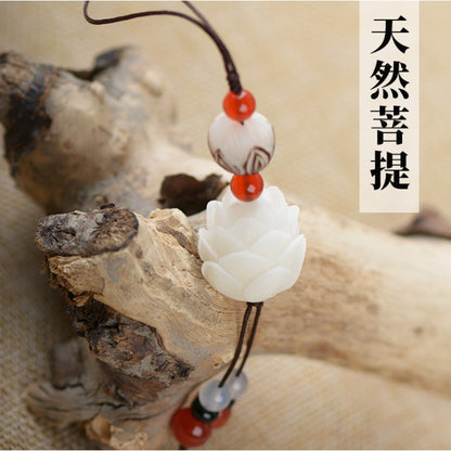 🔥現貨🔥【好事連連】菩提根蓮花手機挂件吊墜短款中國風文藝蓮花雕刻吊飾鑰匙圈保平安避邪＂飾品批發＂